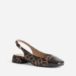 Ballerine slingback marron motif léopard