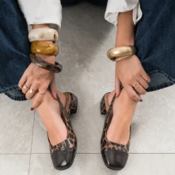 Ballerine slingback marron motif léopard