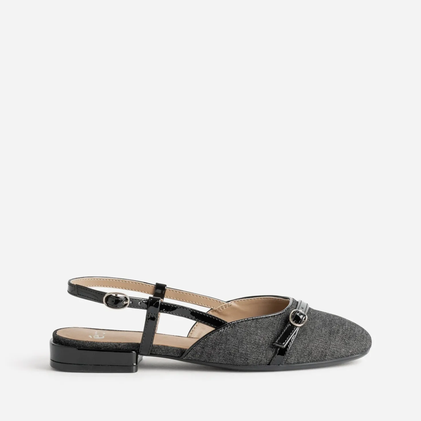 Ballerine slingback noire bi-matière