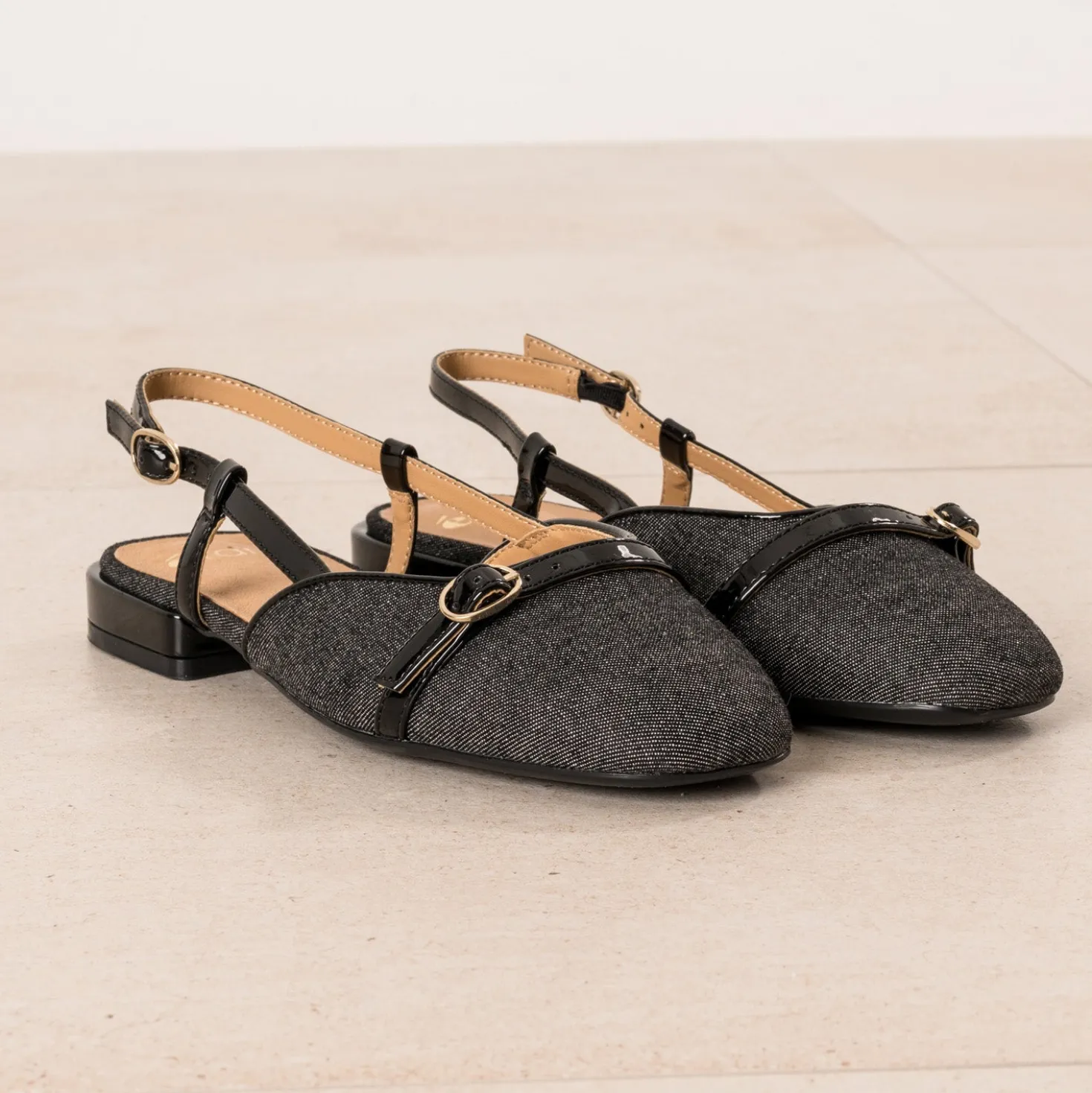 Ballerine slingback noire bi-matière