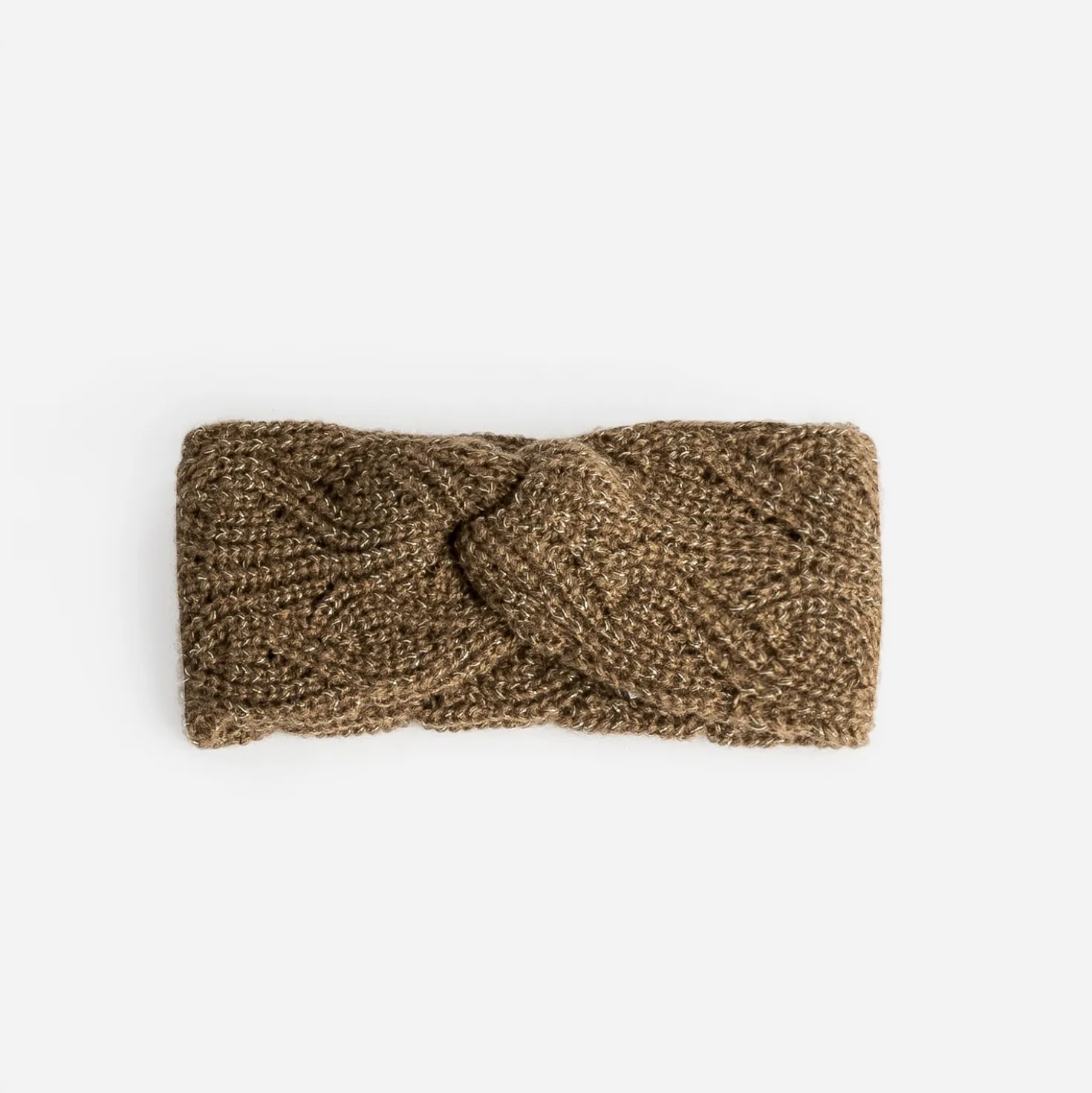 Bandeau marron en maille torsadée lurex