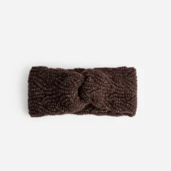 Bandeau marron en maille torsadée lurex