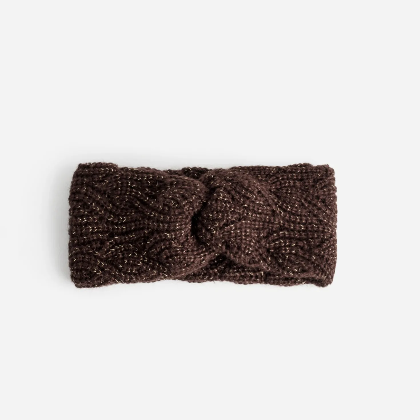 Bandeau marron en maille torsadée lurex
