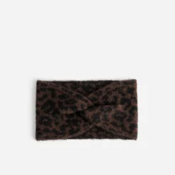 Bandeau marron tricot motif léopard