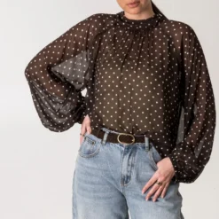 Blouse marron motif pois