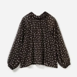 Blouse marron motif pois