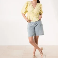Blouse TEXTO jaune motif rayures taille élastiquée