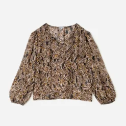 Blouse TEXTO marron à imprimé ethnique floral