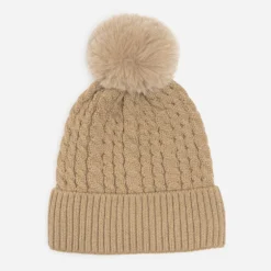 Bonnet camel en tricot torsadé à pompon