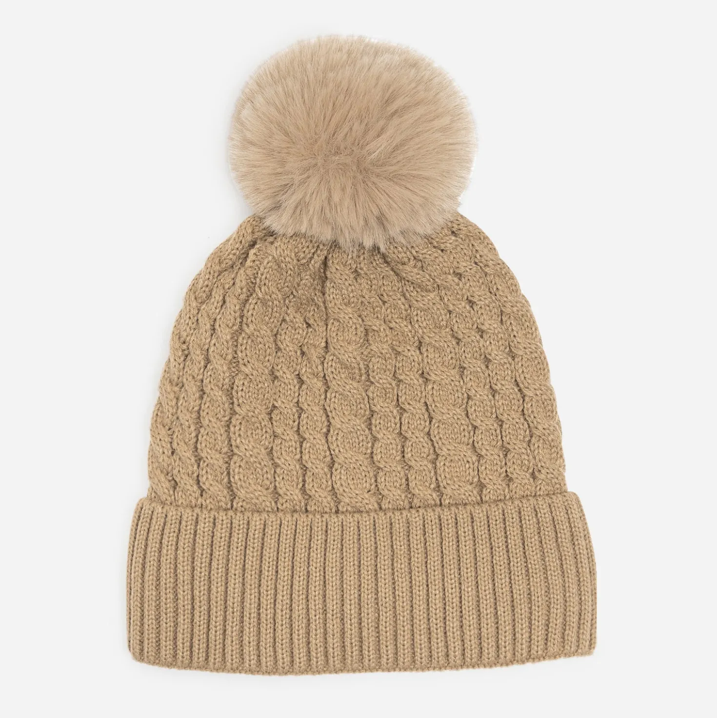Bonnet camel en tricot torsadé à pompon