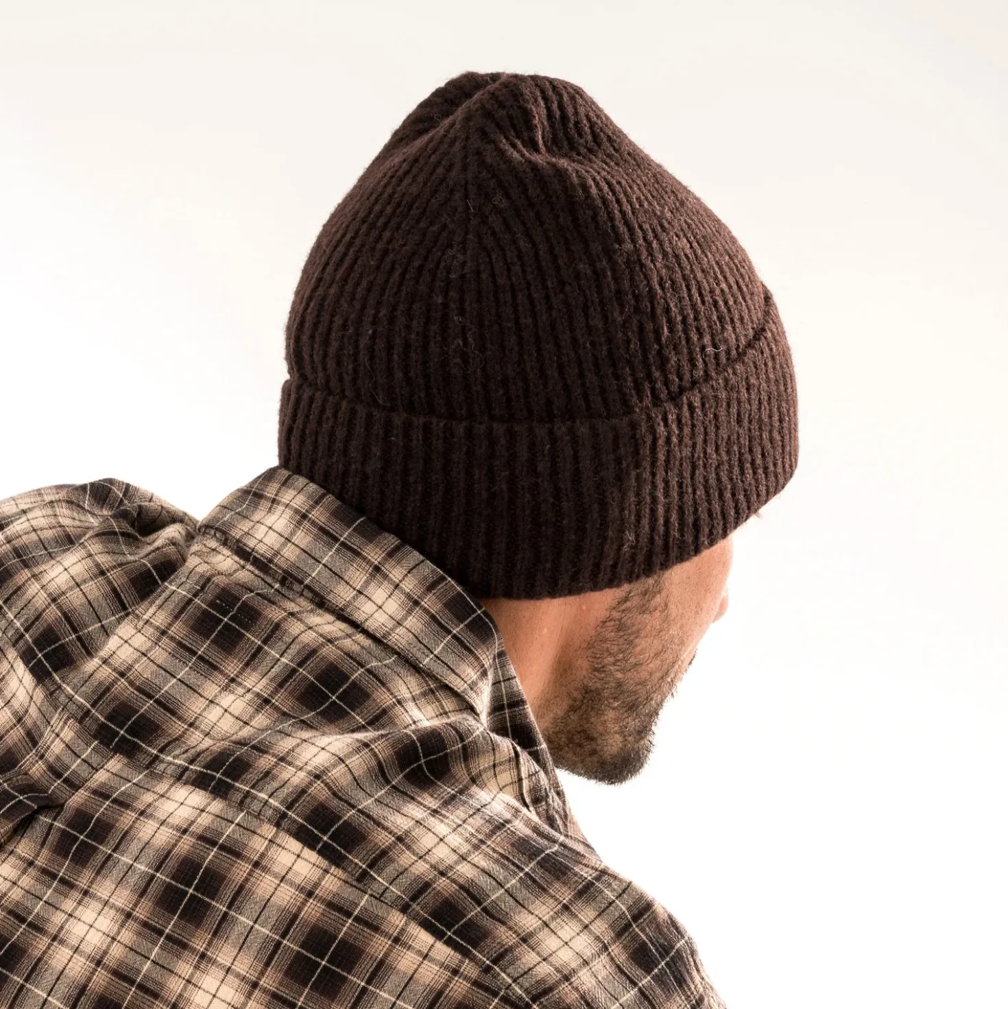 Bonnet marron maille côtelée homme