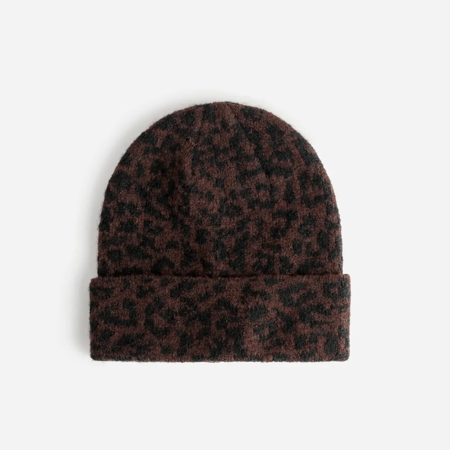 Bonnet marron tricot motif léopard