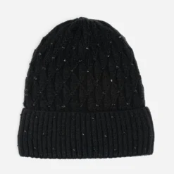 Bonnet TEXTO noir tricot brodé strass noirs