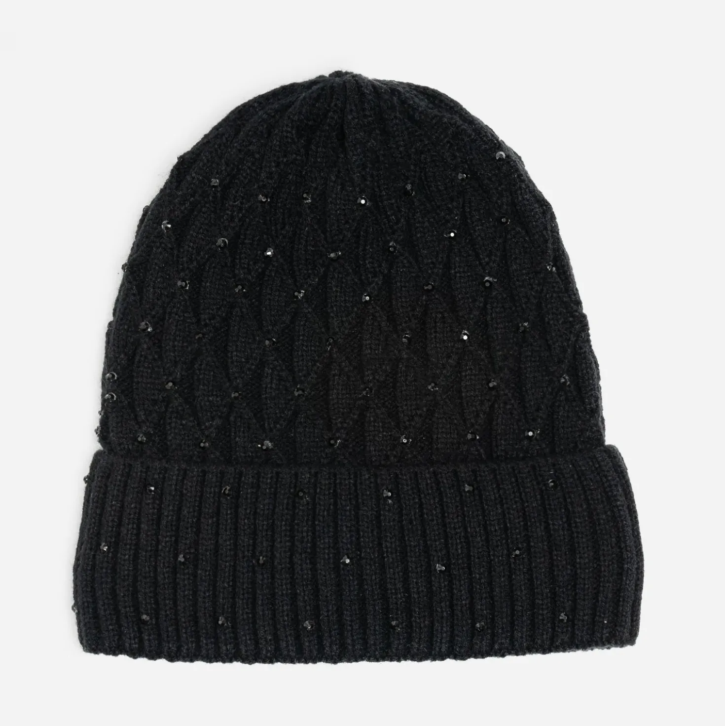 Bonnet TEXTO noir tricot brodé strass noirs