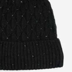 Bonnet TEXTO noir tricot brodé strass noirs