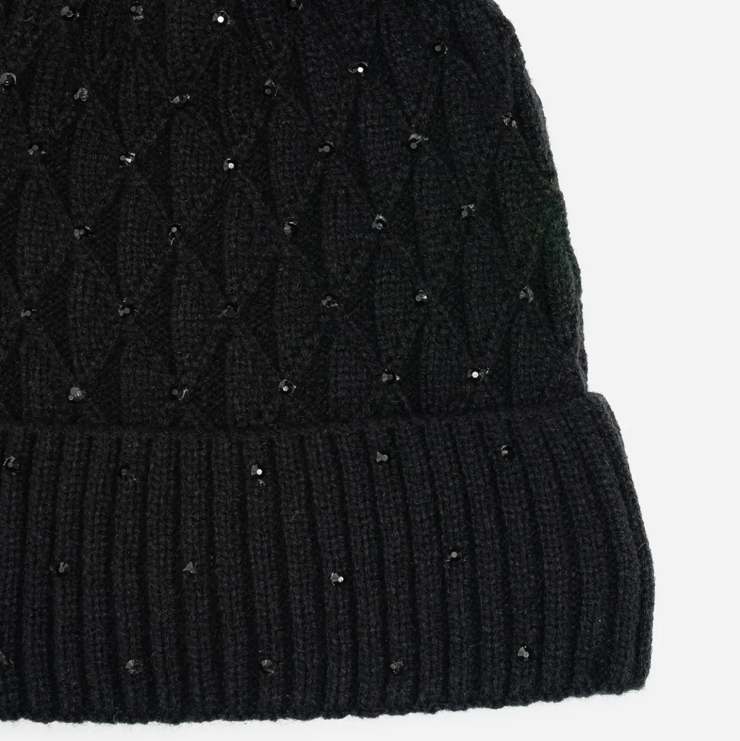 Bonnet TEXTO noir tricot brodé strass noirs
