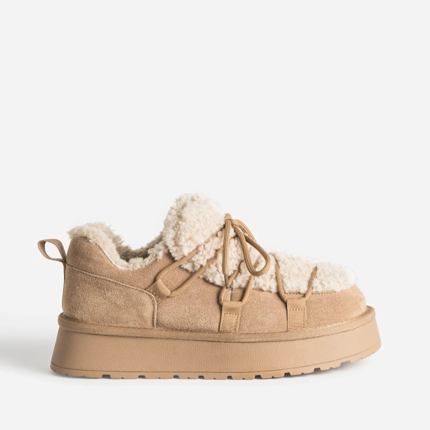 Boots basse camel cuir fourré à plateforme