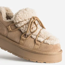 Boots basse camel cuir fourré à plateforme