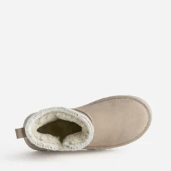 Boots beige cuir velours fourré semelle plateforme
