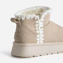 Boots beige cuir velours fourré semelle plateforme