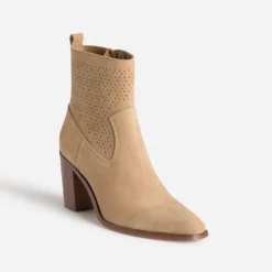 Boots beige cuir velours tige ajourée