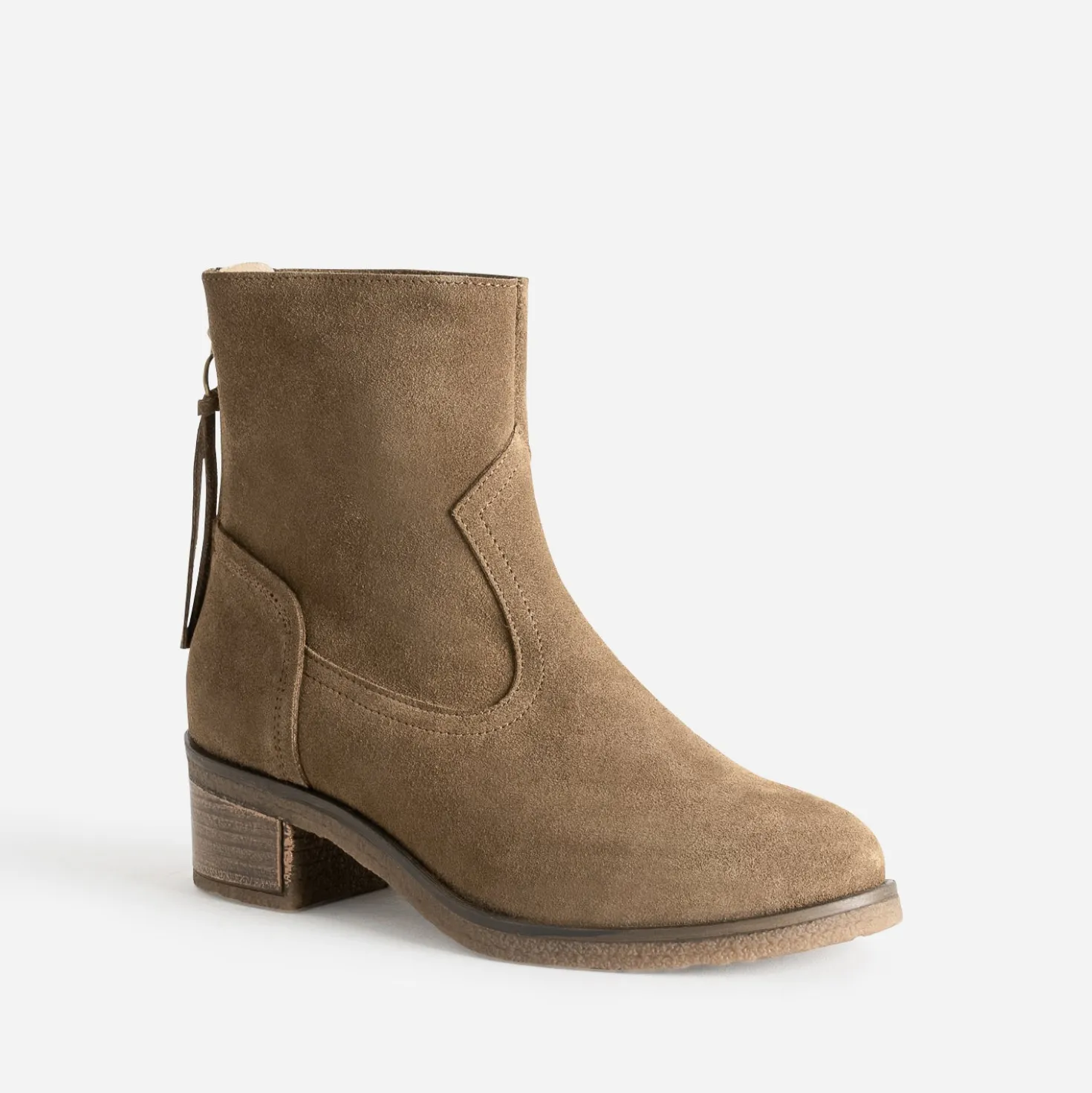 Boots beige cuir velours zip arrière