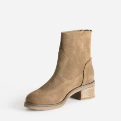 Boots beige cuir velours zip arrière