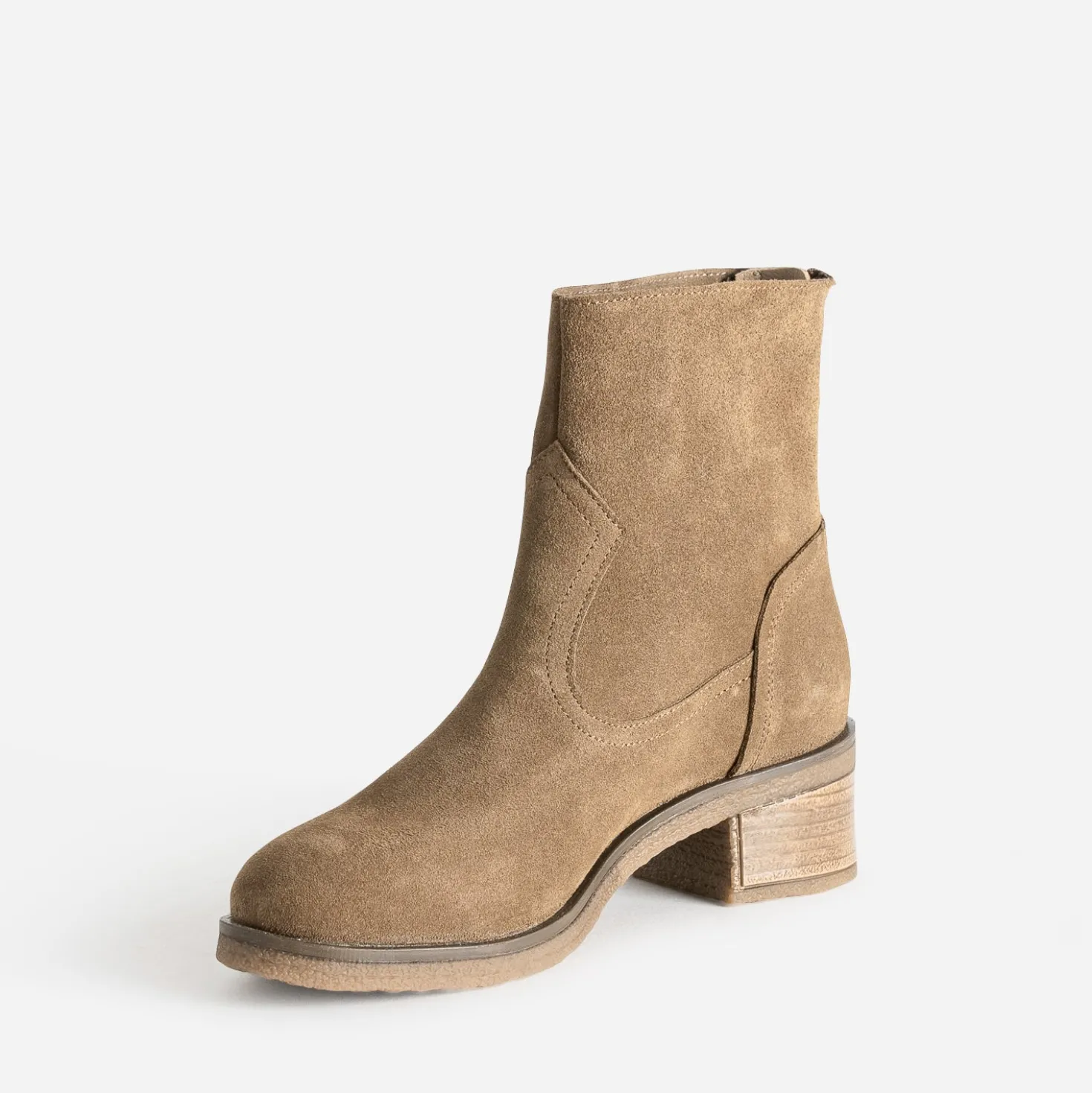 Boots beige cuir velours zip arrière