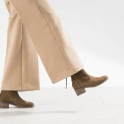 Boots beige cuir velours zip arrière