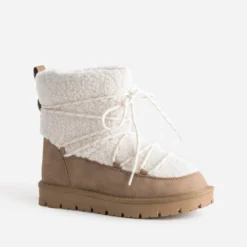 Boots beige et écru fourré bi-matière