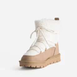 Boots beige et écru fourré bi-matière