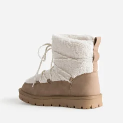 Boots beige et écru fourré bi-matière