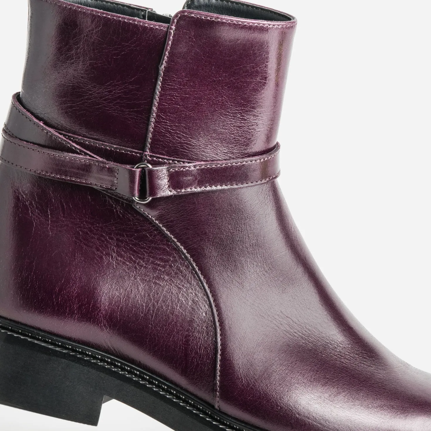Boots bordeaux cuir bride cheville