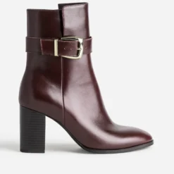 Boots bordeaux cuir décor bride