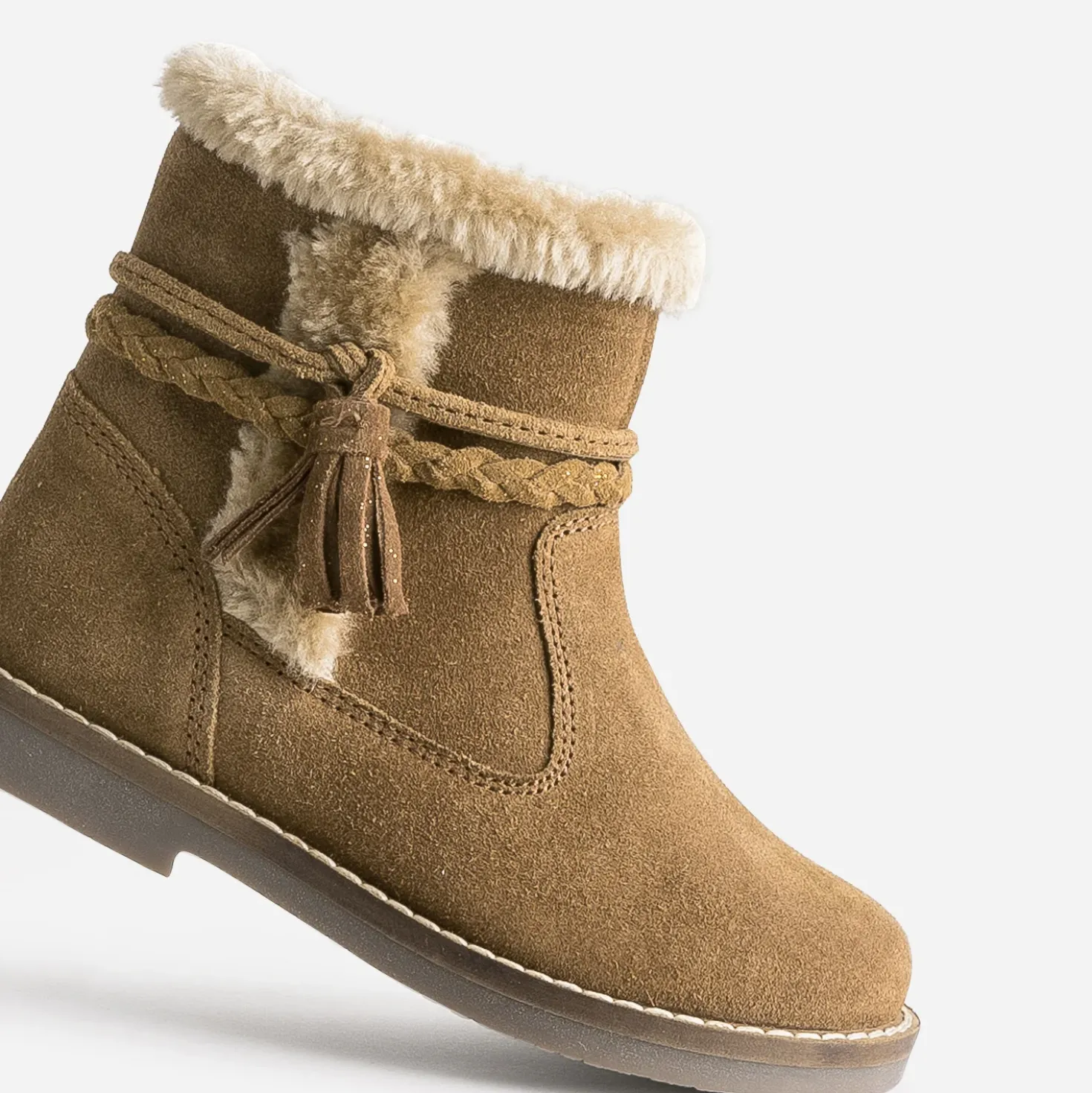 Boots BUGGY camel en cuir velours bord fourré