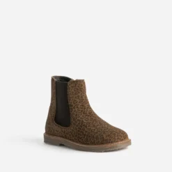 Boots BUGGY marron cuir velours motif léopard