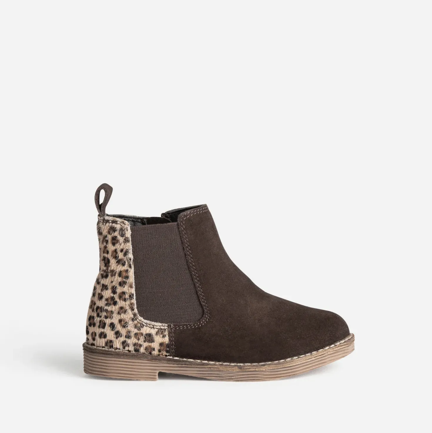 Boots BUGGY marron cuir velours et motif léopard