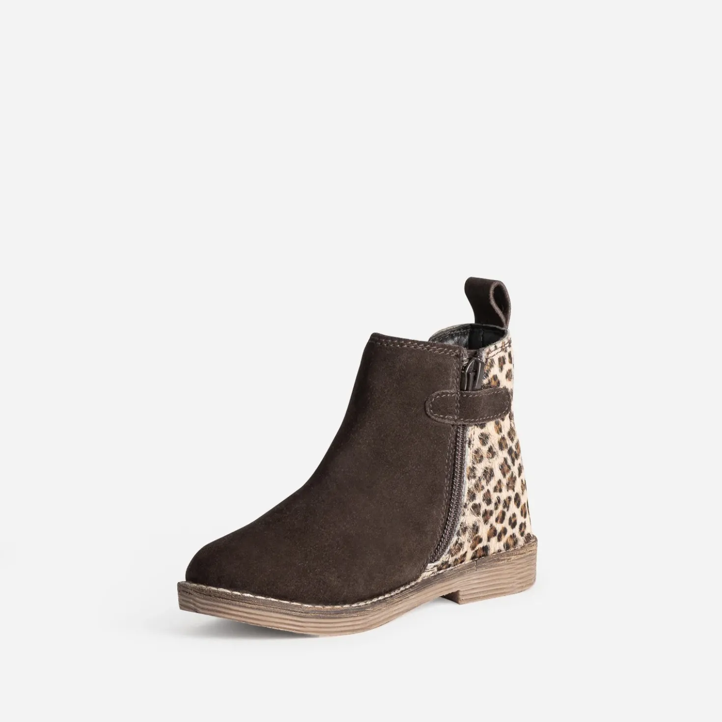 Boots BUGGY marron cuir velours et motif léopard