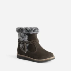 Boots BUGGY marron en cuir velours bord fourré