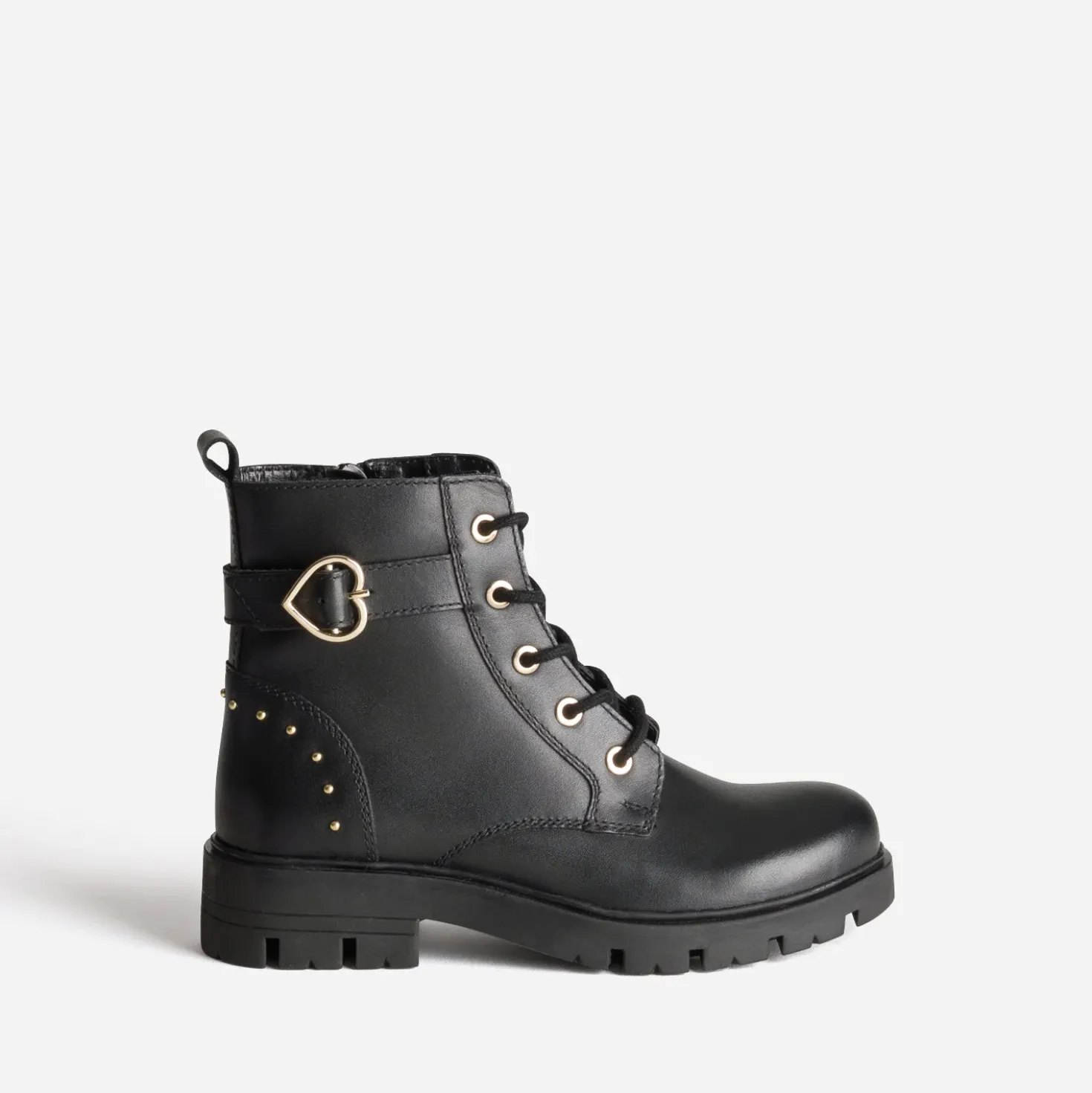 Boots BUGGY noir cuir clous et coeur