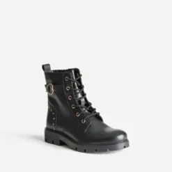 Boots BUGGY noir cuir décor clous et coeur