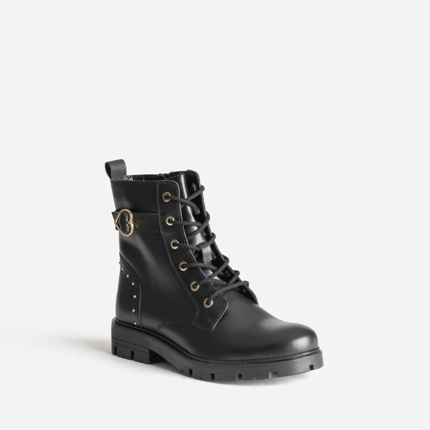 Boots BUGGY noir cuir décor clous et coeur