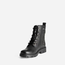 Boots BUGGY noir cuir décor clous et coeur