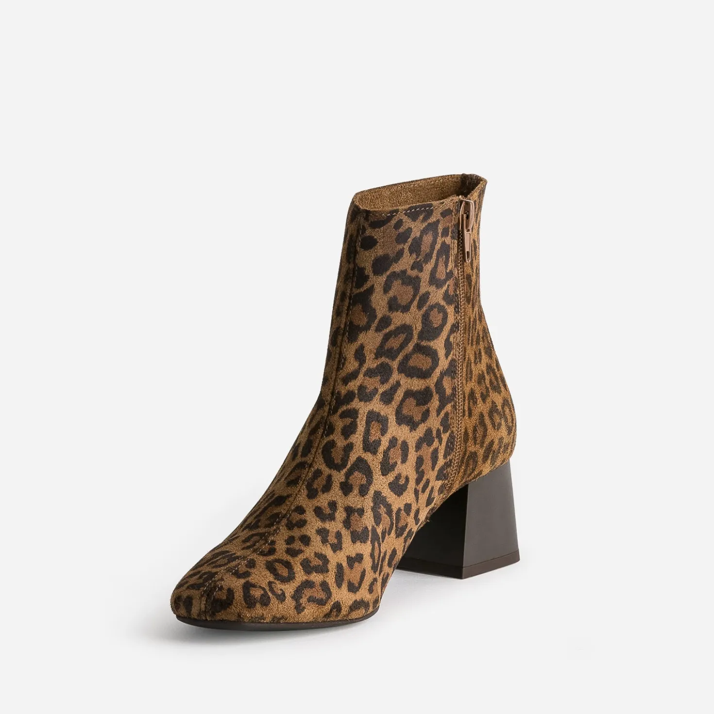 Boots camel éco-conçu cuir velours motif léopard
