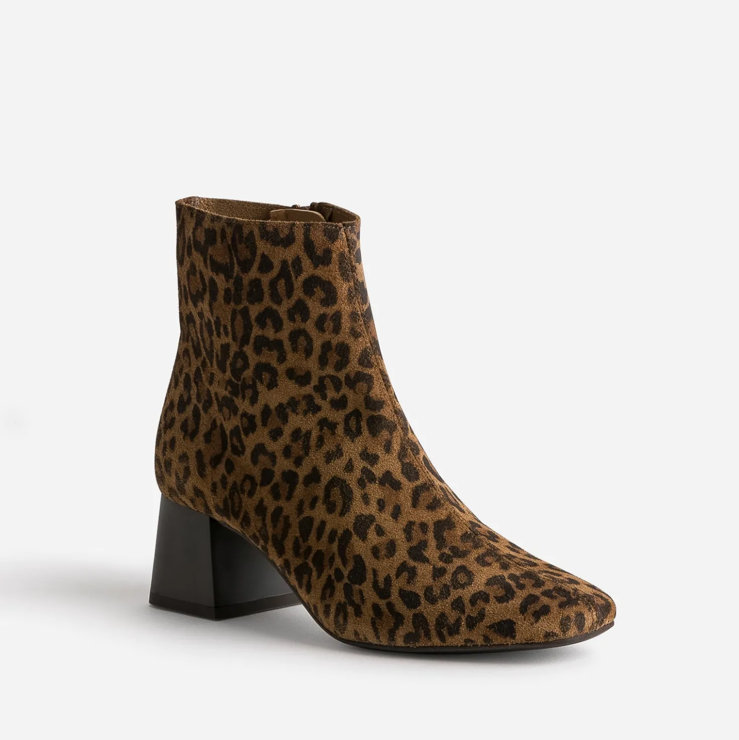 Boots camel éco-conçu cuir velours motif léopard