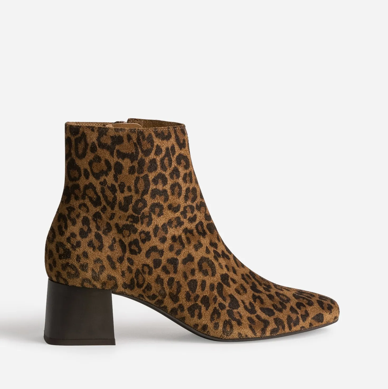 Boots camel éco-conçu cuir velours motif léopard