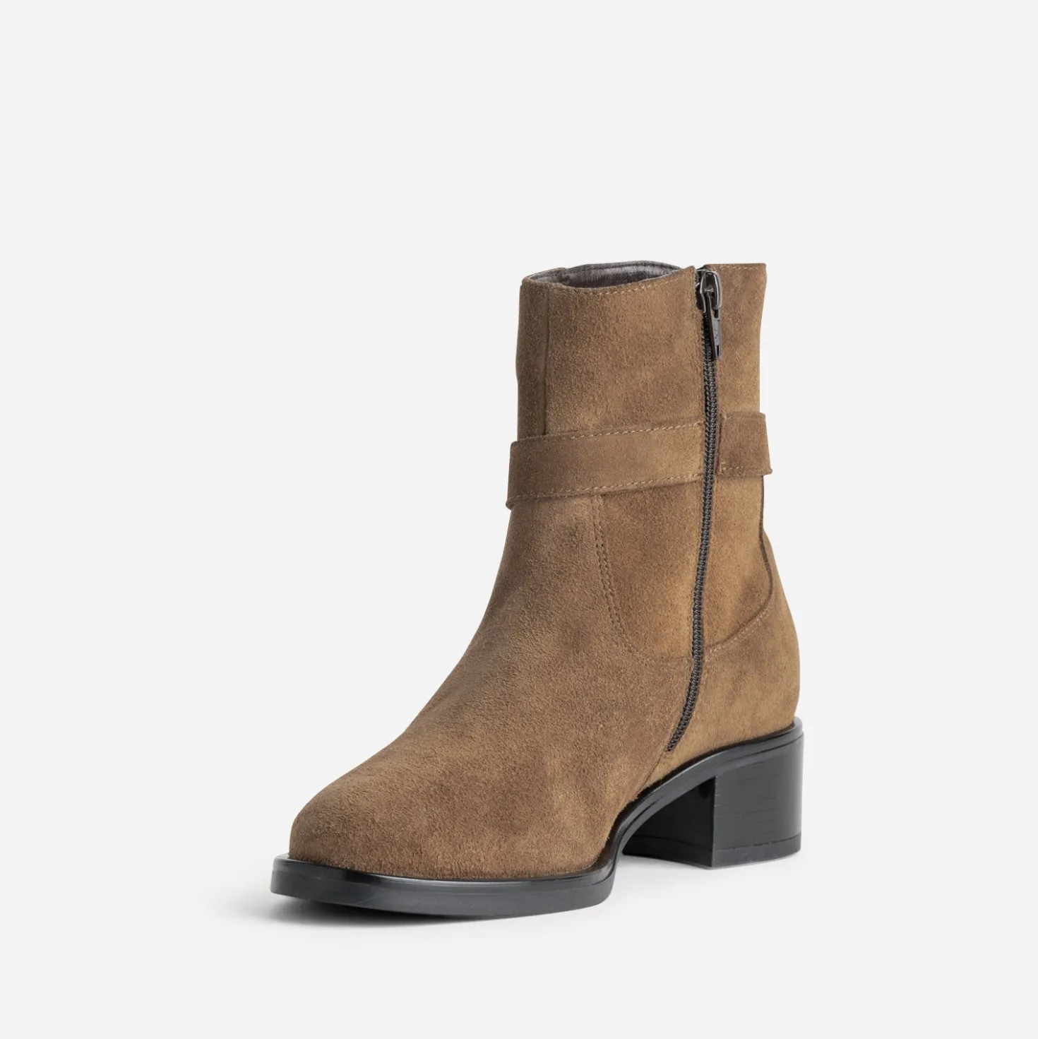Boots camel cuir velours avec boucle