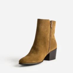 Boots camel cuir velours détail franges