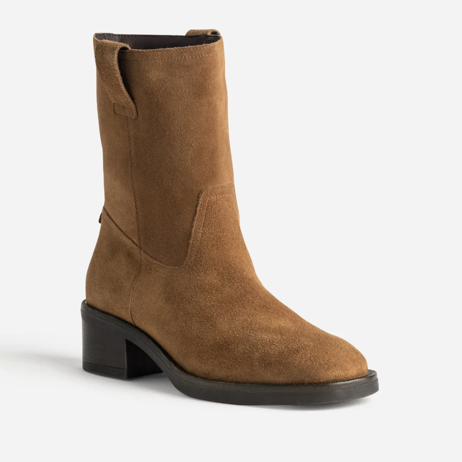 Boots camel cuir velours esprit motard