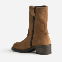 Boots camel cuir velours esprit motard